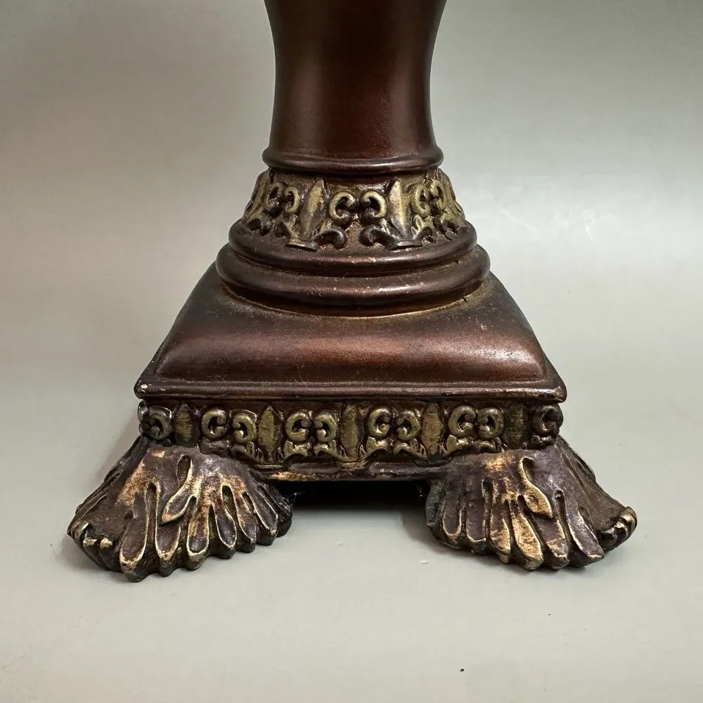 VTG Chinoiserie Pillar Candle Holders Pair Asian Ornate Pedestal w/Candle